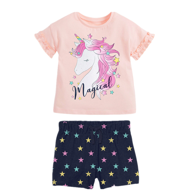 Kids Summer Clothes Boys Girls Cotton T-Shirts Sets Princess Girl Unicorn Printing Suits Children Boy Lapel Tops Pants Clothes