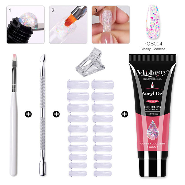 Poly Extension Gel Set 5/2pcs Acrylic Gel Kit Clear Camouflage Color Nail Tip Shape Crystal UV Gel Slice Brush Nail Art Tools