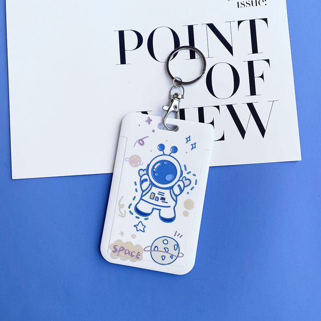 Cute Astronaut Cartoon Card Holder Keychain Student Doll Access Control Ic Card Sliding Certificate Cover For Women Men Wallet