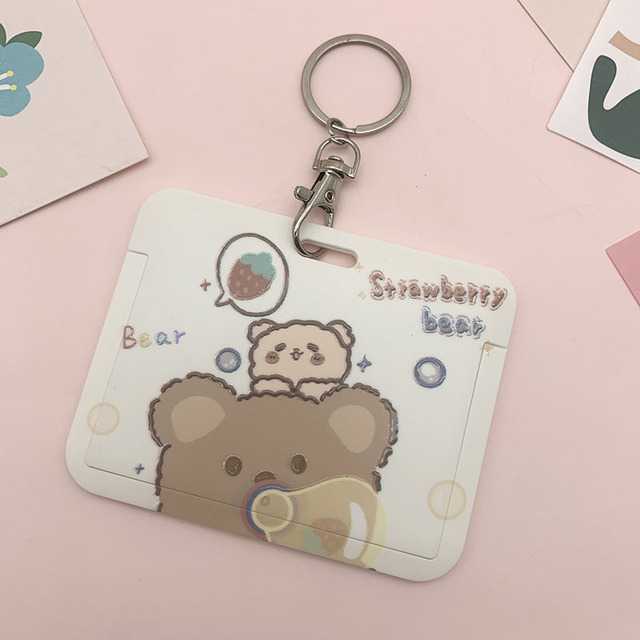 New Women Card Holder Lanyard ID Badge Card Holders Girls Cute Bear Bank Certificate Photocard Name Card Cover Female