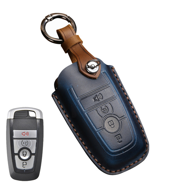 Leather Key Case Cover Fob Keychain Holder For Lincoln Ford Raptor F150 Explorer Everest Ranger Accessories Remote Keyring Bag