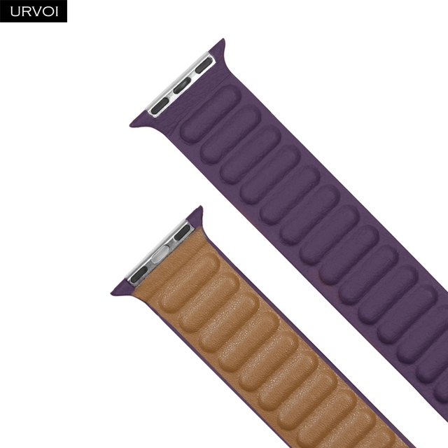 URVOI Leather Link For Apple Watch Series 7 6 SE 5 4 321 Leather Band Two Tone Strap With Magnetic Loop Buckle Brown Back