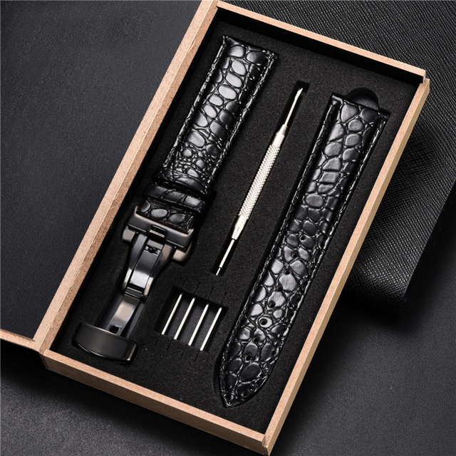 Top luxury crocodile pattern watchband leather straps 18mm 20mm 22mm 24mm with stainless steel automatic clasp wristwatch band