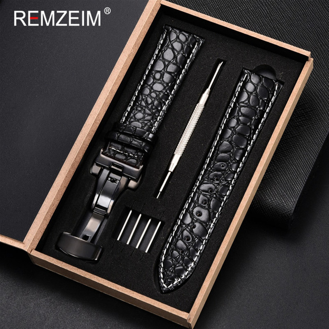 REMZEIM Calfskin Watchband 18mm 19mm 20mm 21mm 22mm 24mm Women Men Leather Strap Watch Band Accessories Wristband