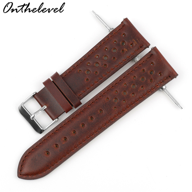 Onthelevel Leather Watch Strap 18mm 20mm 22mm 24mm Durable Coffee Brown Color Watch Band Quick Release Watch Straps Replacement