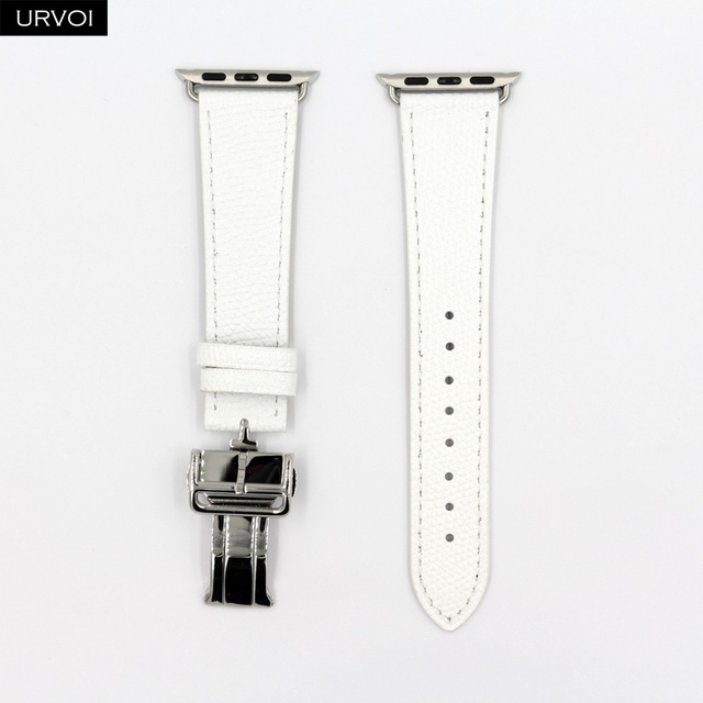 URVOI Deploy Buckle Strap for Apple Watch Series 7 6 SE 5 4 3 2 1 Strap for iwatch Strap Round Single Leather Watch Strap Swift