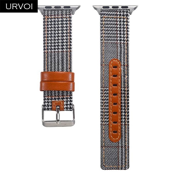 URVOI Canvas Strap for Apple Watch series 7 6 SE5 4 3 Swallow Pattern Grip Wrist Jean Strap for iwatch Classic Design Leather Back