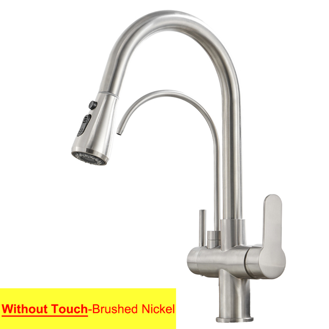 Gold Touch Filter Kitchen Mixer Tap Dual Handle Hot Cold Brass Kitchen Sink Faucets Smar Sensor Touch Pull Out Kitchen Faucets