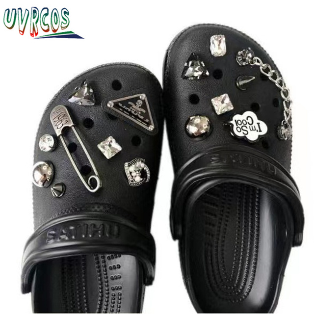 1 Set Handmade DIY Crocs Charms Bling JIBZ Buckle Rhinestone Accessories Metal Chain Clog Garden Shoe Decoration Girls 지지