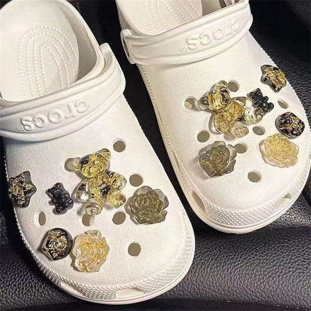 Luxury Charms for Crocs JIBZ Designer Clog Shoes Embellishment Flower Metallic Pearl Shoe Accessories Bling Rhinestone Croc Charms