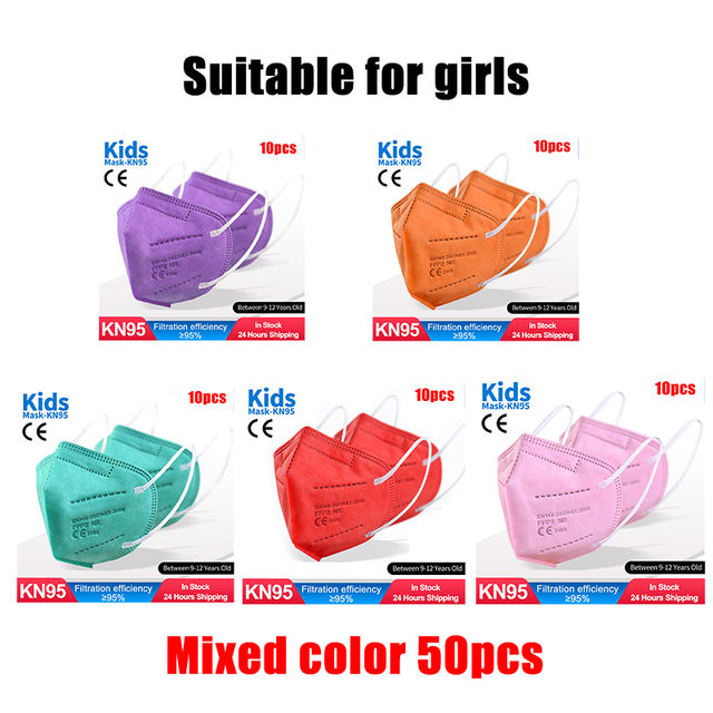 ffp2 kids mask anti-dust breathable 5 layers multicolor european specification reusable girls 9-12 years kn95 face mask