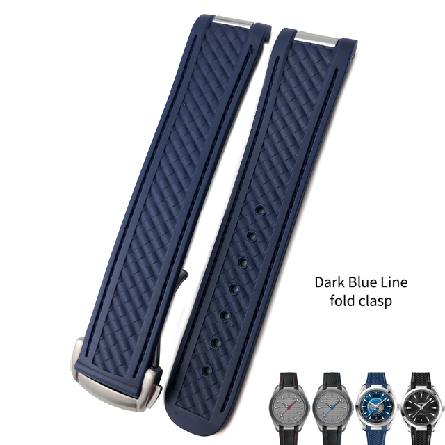 20mm Rubber Silicone Watch Strap Fit For Omega Seamaster 300 AT150 Aqua Terra Ultra Light 8900 Steel Buckle Watchband Bracelets