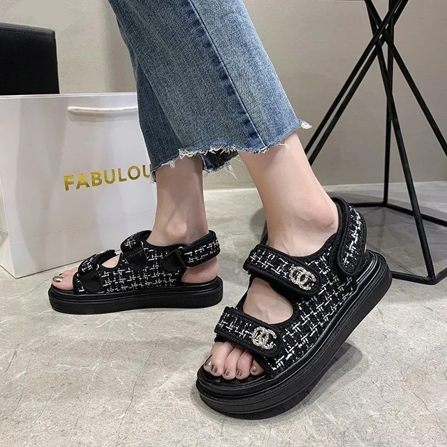 Women's Faux Leather Skirt Female Sandals 2020 Summer Fashion Sports Joker Flats For Women Ins Rome Platform Sandals Women