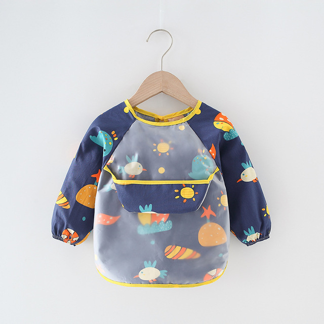 Baby Kids Toddler Long Sleeve Waterproof Scarf Art Smock Feeding Bib Pocket Infant Boys Girls Burp Cloths Bandana Bibs