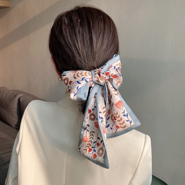 1pc Adult Kids Silk Scarf French Style Headband Girls Braided Bow Long Ribbon Head Rope Tied Hair Streamer Clothes Accessories