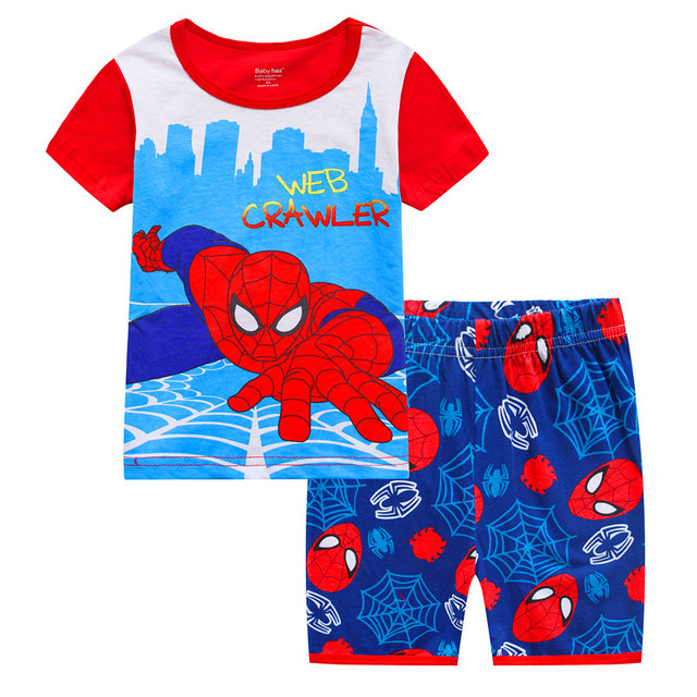 Children's short-sleeved cotton pajamas summer clothes children's sleepwear cartoon T-shirt spiderman