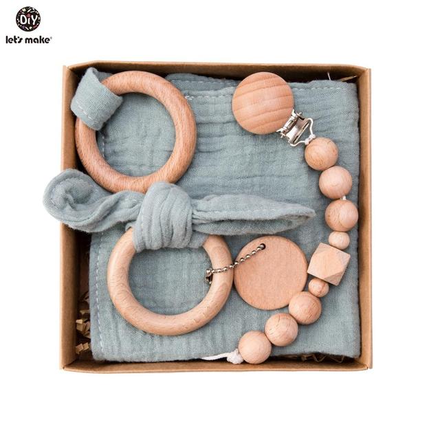 Let's Make Baby Bath Toy Set Double Sided Cotton Blanket Wooden Rattle Bracelet Crochet Toys Baby Birth Gift Products For Kids