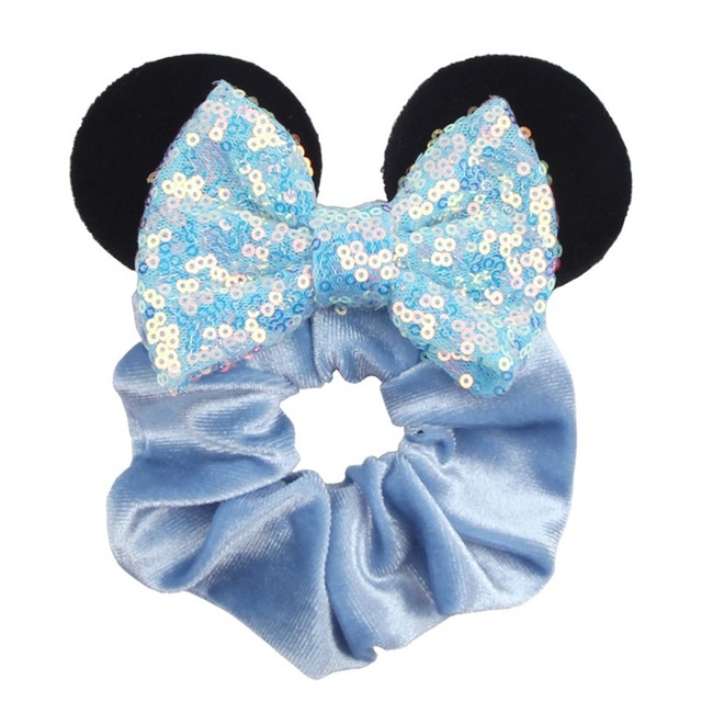 Little Girls Hair Band Kids Mickey Minnie Soft Hair Bow Children Sequin Velvet Ponytail Holders Baby No Damage Rubber Hair Tie