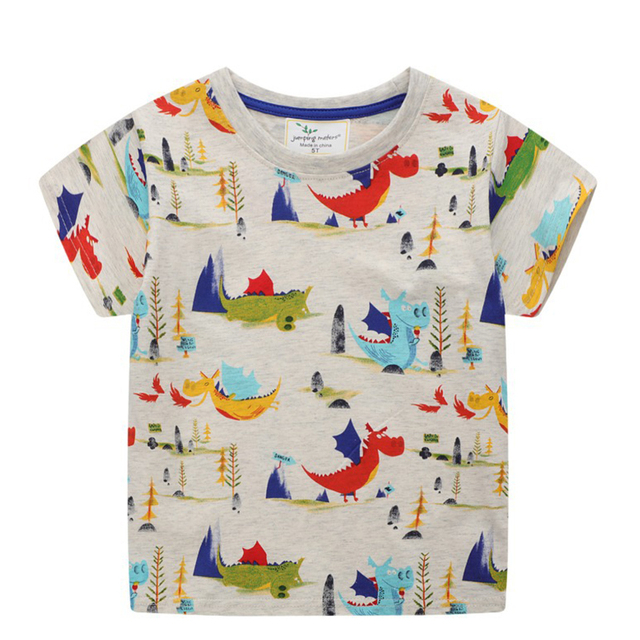 Boys Summer Clothes Children T-shirt Dinosaur Printing Kids Striped Embroidery Tops Boy Cotton T-Shirts Baby Cartoon Tee Clothes