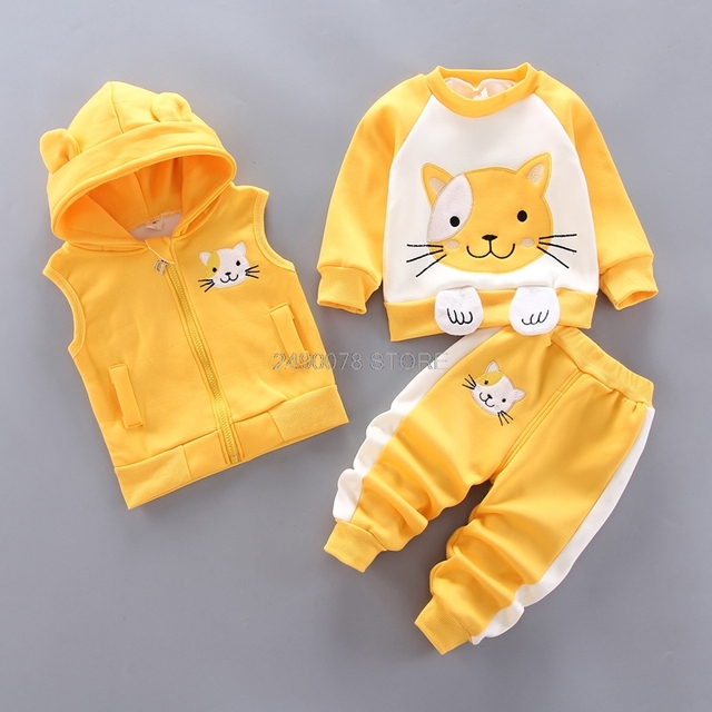 Baby Boys Girls Warm T-shirt Waistcoat Pants Set Infant Clothing Kids Overalls Tracksuit Children Tracksuit Toddler Clothe