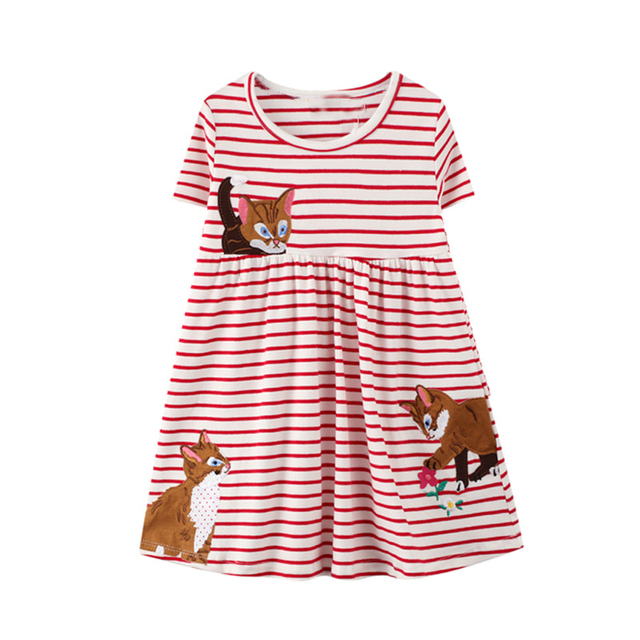 Little maven 2022 baby girls summer dress cotton lined cat children's casual lovely and comfortable clothes for 2-7 years old