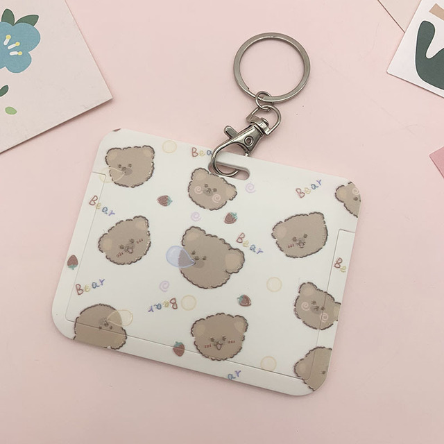 New Women Card Holder Lanyard ID Badge Card Holders Girls Cute Bear Bank Certificate Photocard Name Card Cover Female