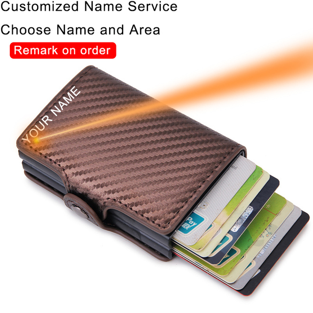 DIENQI- Genuine Leather Anti-Rfid Card Holder for Men Simple Male Wallet Aluminum Metal Card Holder