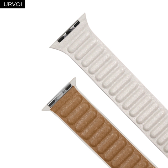 URVOI Leather Link For Apple Watch Series 7 6 SE 5 4 321 Leather Band Two Tone Strap With Magnetic Loop Buckle Brown Back