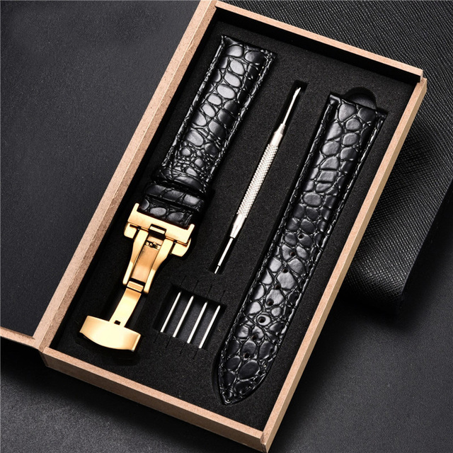 Top luxury crocodile pattern watchband leather straps 18mm 20mm 22mm 24mm with stainless steel automatic clasp wristwatch band