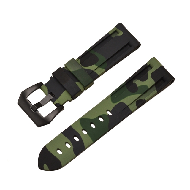 HQ Silicone Strap 20 22 24 26mm Camouflage Watch Band Silicone Rubber Watchband Replacement for PAM Strap and Steel Buckle