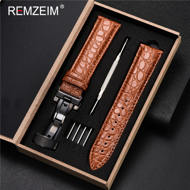 REMZEIM Calfskin Watchband 18mm 19mm 20mm 21mm 22mm 24mm Women Men Leather Strap Watch Band Accessories Wristband