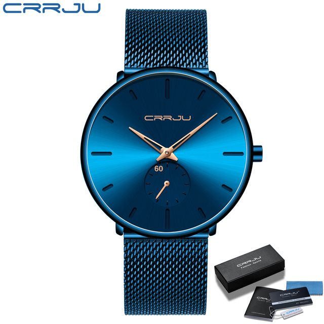 Fashionable Quartz CRRJU Men's Watches Luxury Fashion Slim Mesh Water Resistant Watches