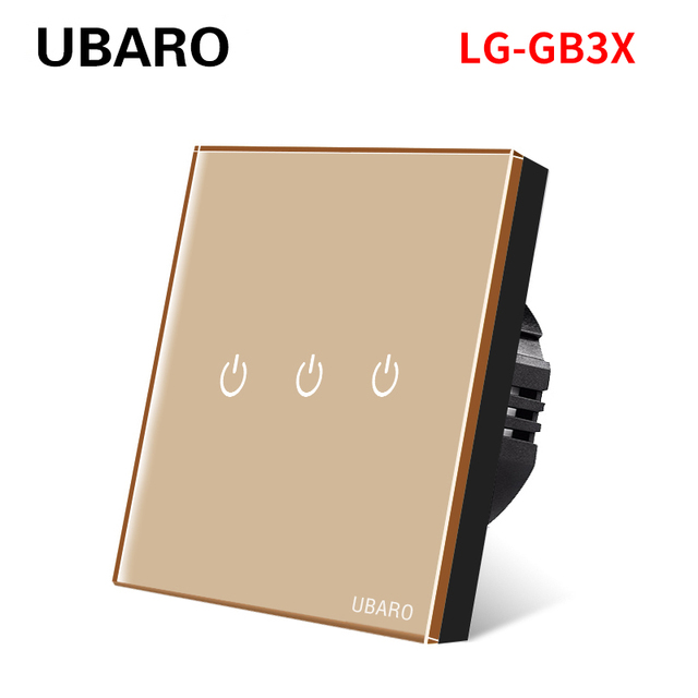 UBARO EU AC100-240V Tempered Black White Crystal Glass Touch Switch Tablet Wall Light Sensor Button 1/2/3 Gang 10A Led Indicator