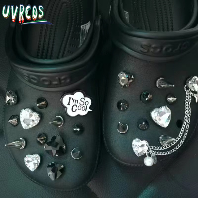 1 Set Handmade DIY Crocs Charms Bling JIBZ Buckle Rhinestone Accessories Metal Chain Clog Garden Shoe Decoration Girls 지지