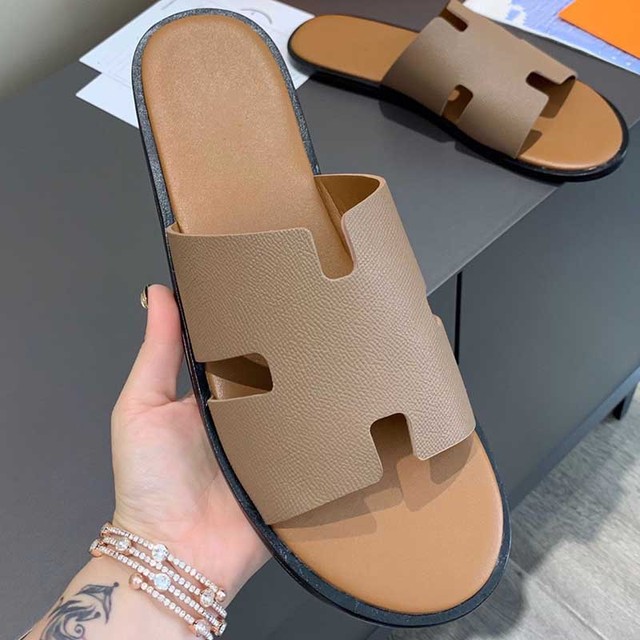 2022 summer luxury designer men leather flat sandals flat open toe comfort elegant wide fit mule slippers flip flop shoes 38-46