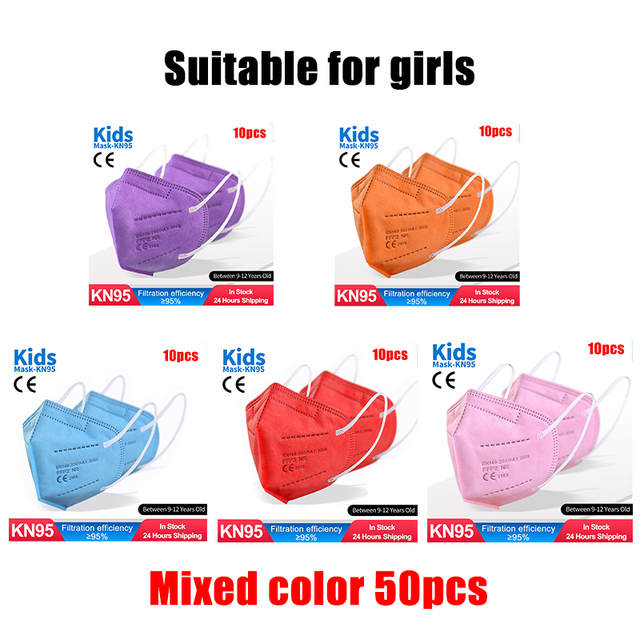 ffp2 kids mask anti-dust breathable 5 layers multicolor european specification reusable girls 9-12 years kn95 face mask