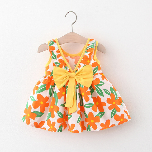 Summer Toddler Infant Girl Clothes Set Baby BeBe Beach Dresses Cute Bow Plaid Sleeveless Cotton Newborn Princess Dress+Sunhat