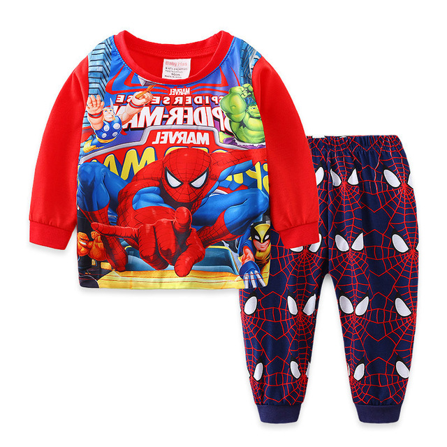 New Spring Autumn Children's Clothing Sets Boys Sleepwear Kids Clothes Spider Pajamas Set Baby Girls Cotton Cartoon Cars Pajamas