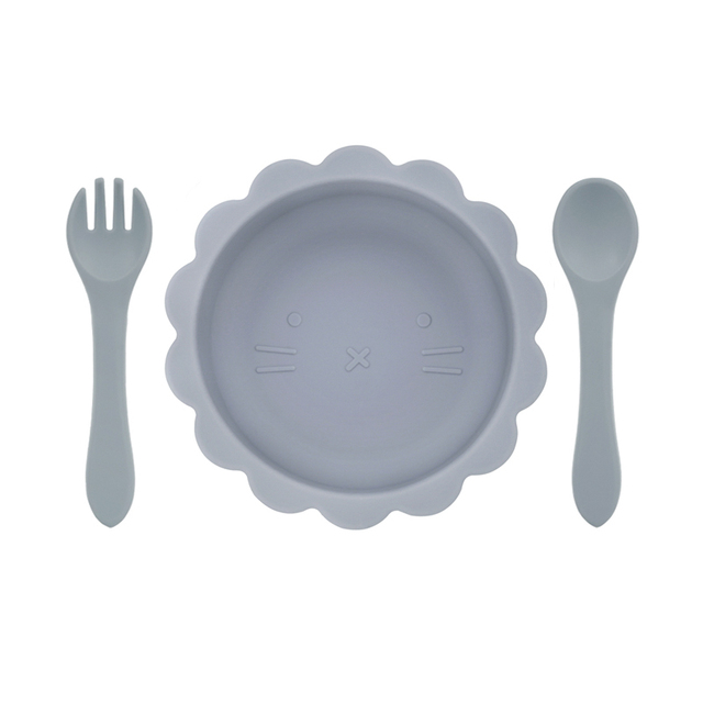 Cute silicone bowl children's complementary tableware food bowl BPA-free waterproof tableware plate wooden spoon silicone fork