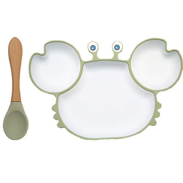 BOPOOBO Baby Dishes Silicone Suction Plate Cute Crab Children Feeding Plate Non-slip Baby Food Bowl Feeding for Kids