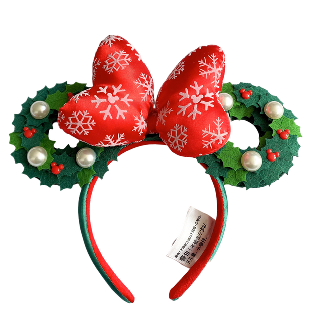 Original Disney Mickey Mouse Earphone Shanghai Disney Big Ears Bows Costume Headband Cosplay Plush Adult/Kids Headband Gift