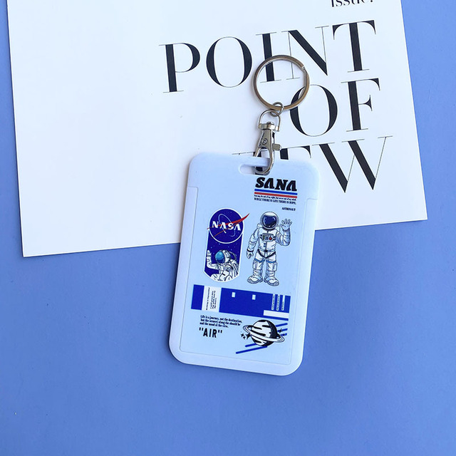 Cute Astronaut Cartoon Card Holder Keychain Student Doll Access Control Ic Card Sliding Certificate Cover For Women Men Wallet