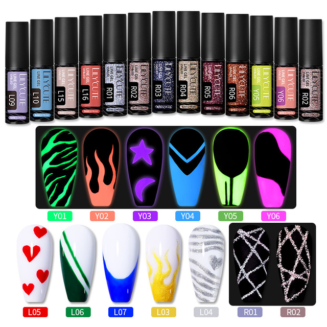 LILYCUTE 14 Colors 5ml Polish Line Gel Kit Nail Art Design UV/LED Nail Polish Drawing Polish DIY Painting Varnish Liner Gel