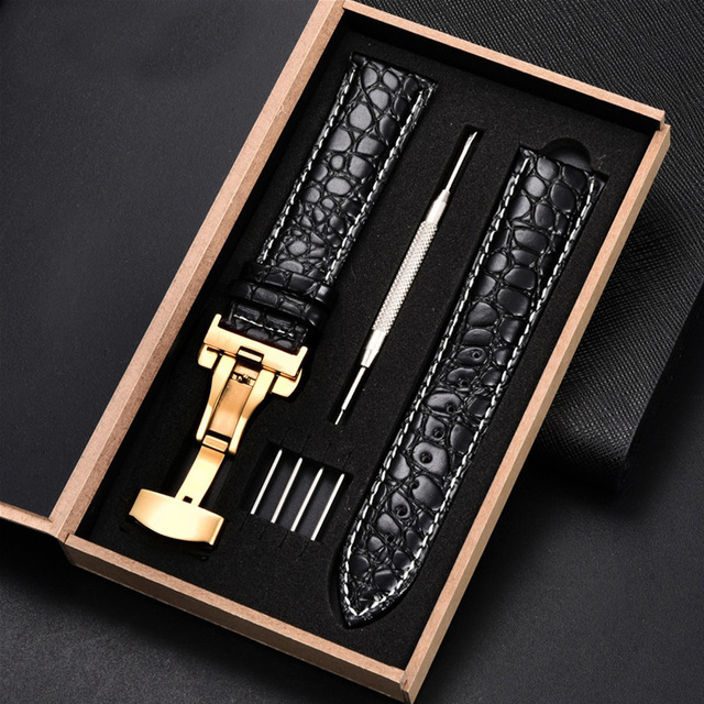 Top luxury crocodile pattern watchband leather straps 18mm 20mm 22mm 24mm with stainless steel automatic clasp wristwatch band