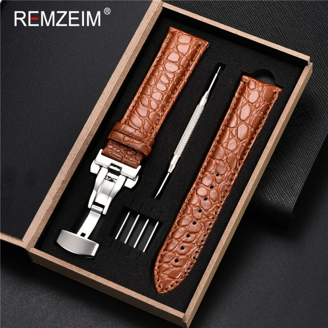 REMZEIM Calfskin Watchband 18mm 19mm 20mm 21mm 22mm 24mm Women Men Leather Strap Watch Band Accessories Wristband