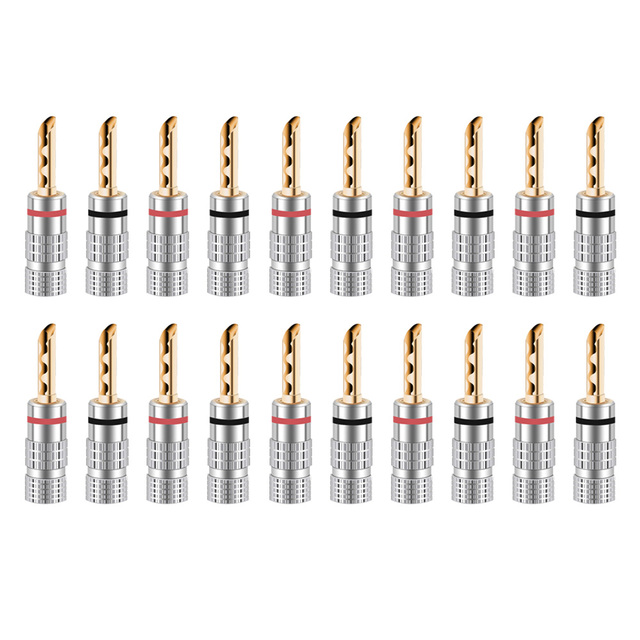 20pcs/10pairs Nakamichi Banana Plug 24K Gold Plated 4mm Banana Connector With Screw Lock For Audio Jack Speaker Plugs Black And Red