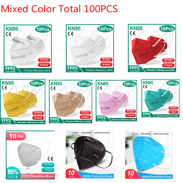 1-100pcs KN95 Masks ffp2fan 5 Layers Mouth Mask FFP2 KN95 Respirator FPP2 Masque FFP 2 Protective Face Mascarillas Masken CE