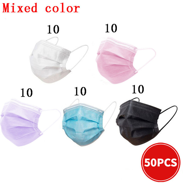 In Stock 10/100pcs Disposable Nonwoven Face Mask 3 Layers Anti Dust Respirator Mask With Elastic Ear Band For Adults