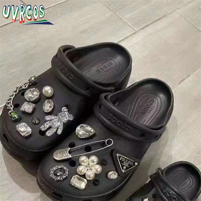 1 Set Handmade DIY Crocs Charms Bling JIBZ Buckle Rhinestone Accessories Metal Chain Clog Garden Shoe Decoration Girls 지지