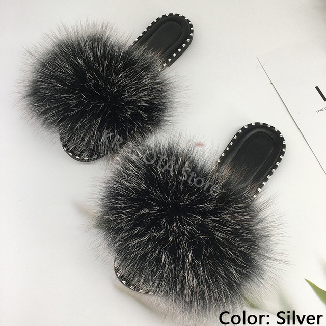 women flip flops summer fluffy slippers luxury real fur slides for women fluffy sliders jelly shoes woman flat sandals with fur